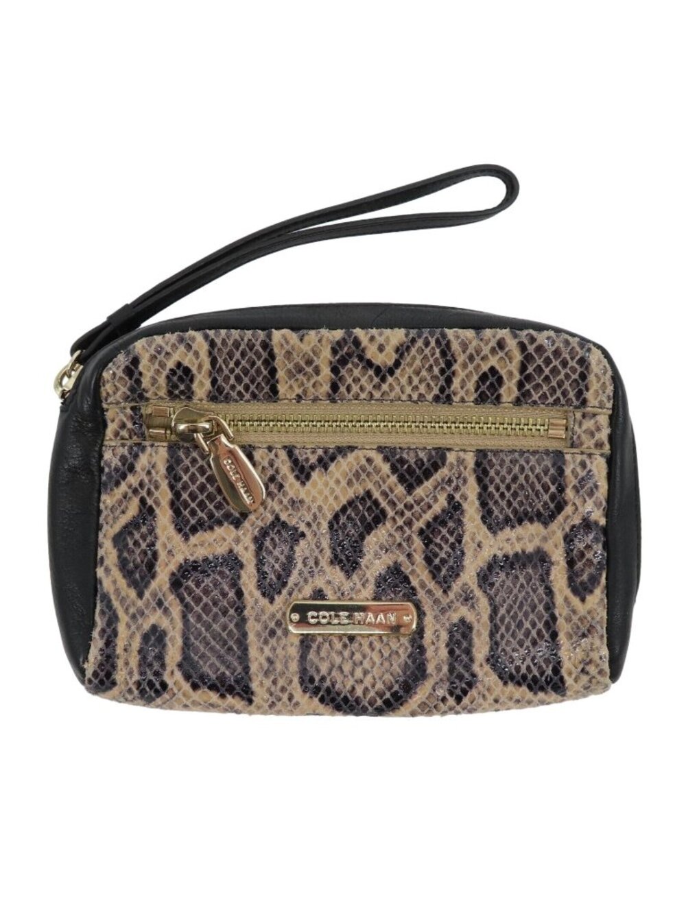 Cole Haan Python Snakeskin Print Genuine Leather Black Wristlet Handbag Purse